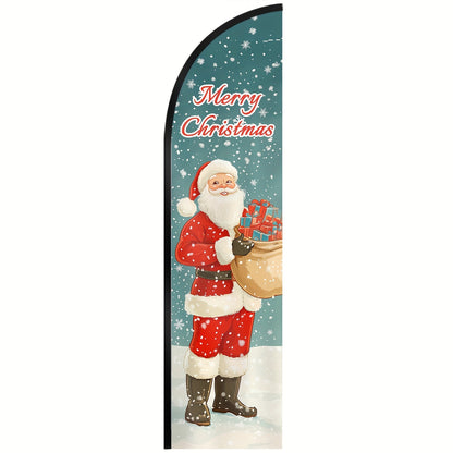 1pc Merry Christmas Feather Flag with Flagpole, Cute Snowman Illustration Style, 50x200cm Outdoor Holiday Banner, Aluminum Alloy Pole Optional, Weather Resistant Polyester, Floral Pattern High Definition Print, Durable Fabric