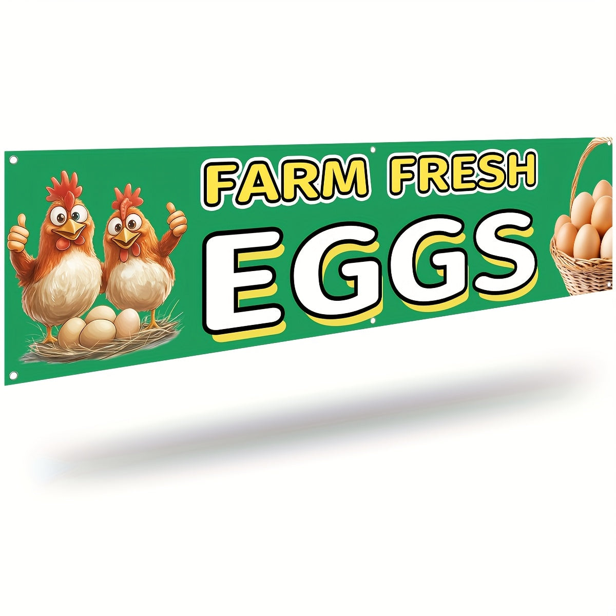 1pc Farm Fresh Egg Banner, Egg Sign, Fresh Egg Flag, Egg Banner for, Outdoor Egg Stand Sign 184.91x50.04 cm, Durable Polyester Fabric, Includes 6 Grommets for Easy Hanging, Suitable for Farms, Markets, Roadside Stalls, Eye-Catching Promotional Fabric