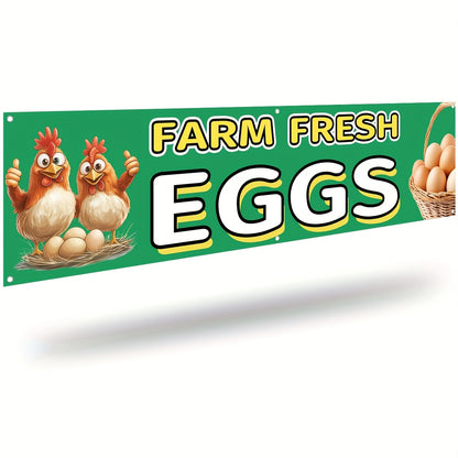 1pc Farm Fresh Egg Banner, Egg Sign, Fresh Egg Flag, Egg Banner for, Outdoor Egg Stand Sign 184.91x50.04 cm, Durable Polyester Fabric, Includes 6 Grommets for Easy Hanging, Suitable for Farms, Markets, Roadside Stalls, Eye-Catching Promotional Fabric