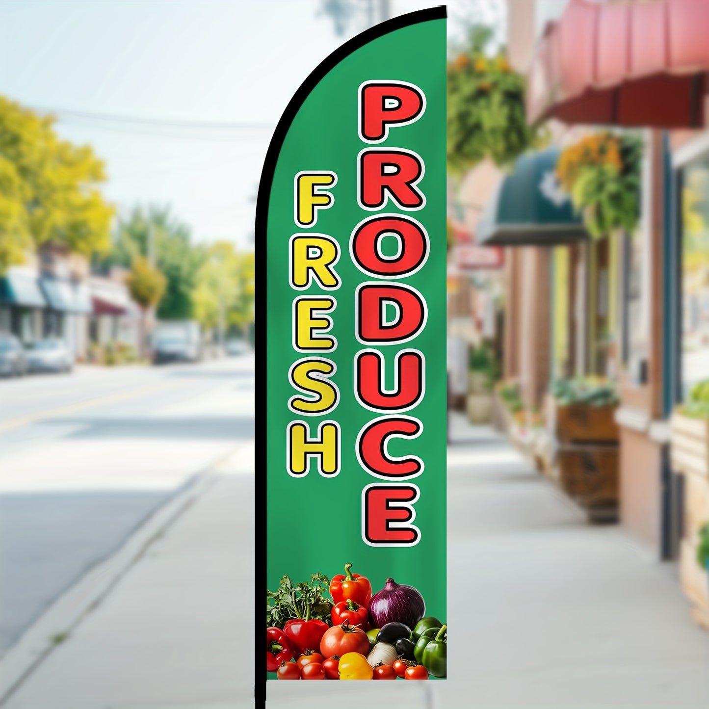 1pc Fresh Produce Feather Flag Complete with a Pole Kit, Designed for Advertising at Farmers Markets, Featuring a Sign for Outdoor Vegetable And Fruit Stands, Promotional Flag for Farm Stands, And a Display Banner for Grocery Stores