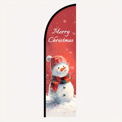 Merry Christmas Feather Flag with Pole, Outdoor Christmas Advertising Vertical Flag, Santa Claus Welcome Flag, Christmas Tree Snowflake Ornament Decorative Flag, Shop Holiday Promotion Display Flag, Christmas Party Event Welcome Banner, Outdoor