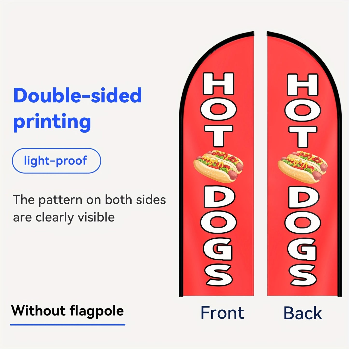 Hot Dog Feather Flag With Pole Kit, Double-Sided Outdoor Swooper Banner, 1.6x6.1Ft Food Truck Advertising Sign, Fast Food Restaurant Promotion Flag