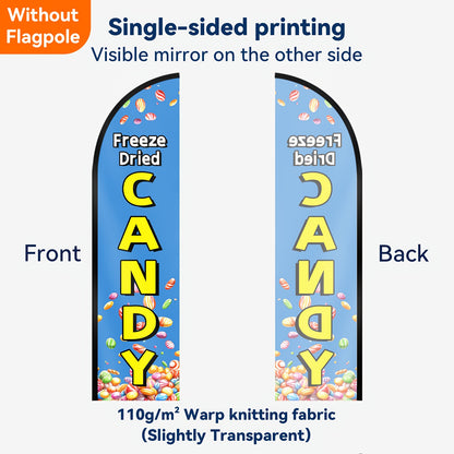 1pc Freeze-Dried Candy Themed Store Sign & Feather Flag - Double-Sided/Single-Sided Print Suitable for Store Advertising, Promotions, Openings - Lightweight Polyester Flag (Flag Only - No Pole Included)