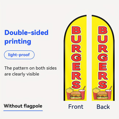 2D Door Banner A Hamburger Outdoor Banner, Advertising Flag, Shop Sign Banner Suitable for Commercial Advertising Promotions, Measuring 48.77X201.17cm, Made of Polyester Fabric, Fade-Resistant And Weatherproof. Flag Only (Pole Not Included)