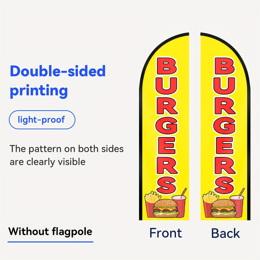 2D Door Banner A Hamburger Outdoor Banner, Advertising Flag, Shop Sign Banner Suitable for Commercial Advertising Promotions, Measuring 48.77X201.17cm, Made of Polyester Fabric, Fade-Resistant And Weatherproof. Flag Only (Pole Not Included)