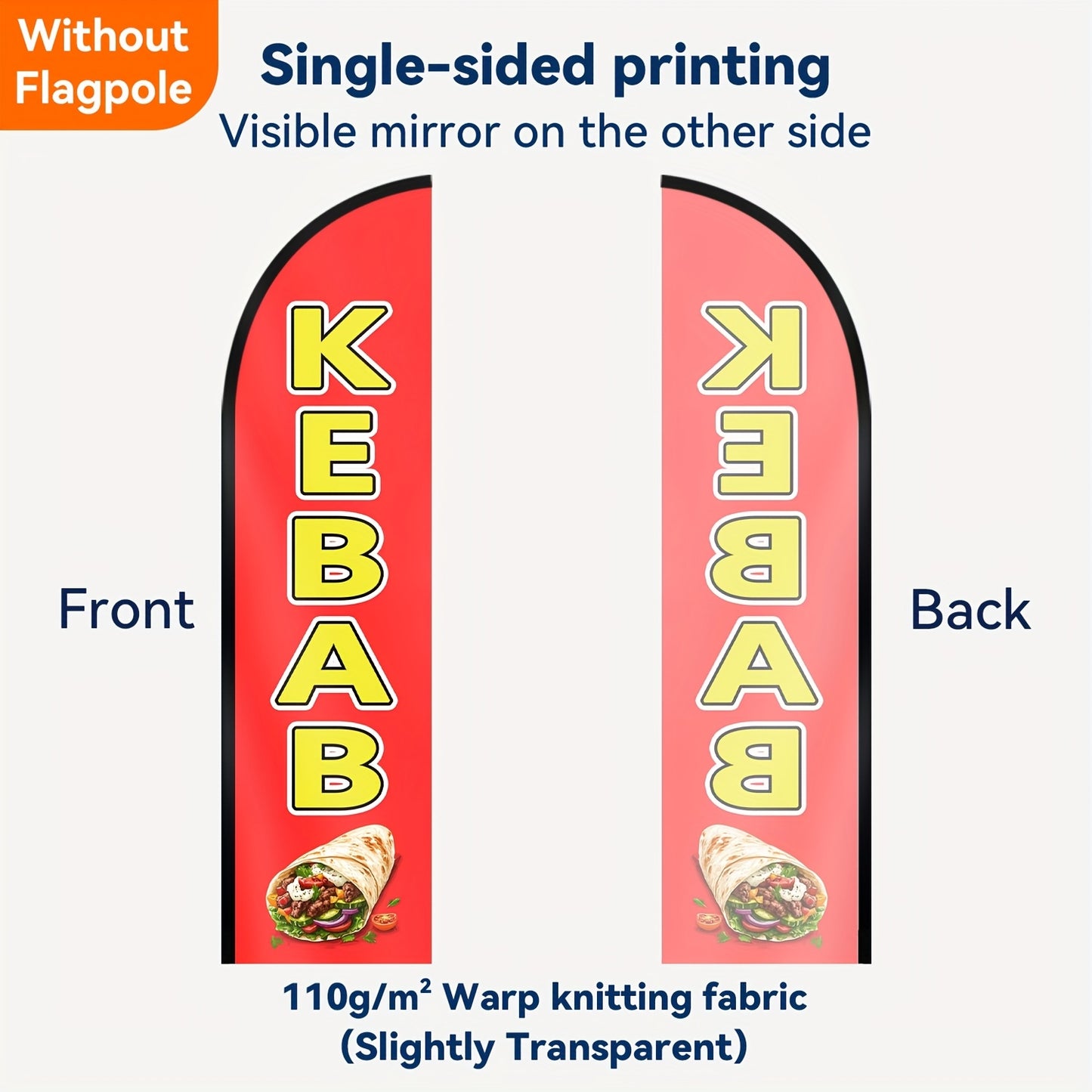 1pc Kebab Skewer Feather Flag, Business Office Store Sign. Kebab Shop Advertising Display Flag, Restaurant Snack Bar Promotion Banner, Fast Food Restaurant Entrance Decoration Feather Flag, Outdoor Indoor Promotion Display Banner