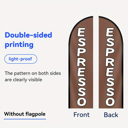 1pc Espresso feather flag, outdoor flags, store sign flag banner, suitable for commercial advertising promotion, 48.77x201.17cm, polyester fabric, double-sided or single-sided printing, fade resistant, weather resistant. Flag only (excluding