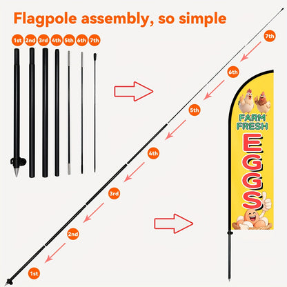 1pc a Feather Flag for Farm Fresh Eggs, Complete with a Flagpole. The Banner Measures 50X185 Cm And Is Made of Premium Polyester, Suitable for Outdoor Use. It'S Designed for Farm Market Businesses to Promote Fresh Produce