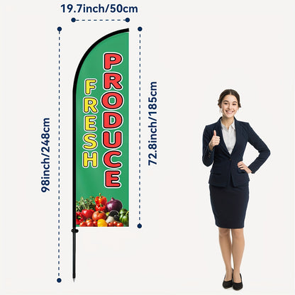 1pc Fresh Produce Feather Flag Complete with a Pole Kit, Designed for Advertising at Farmers Markets, Featuring a Sign for Outdoor Vegetable And Fruit Stands, Promotional Flag for Farm Stands, And a Display Banner for Grocery Stores