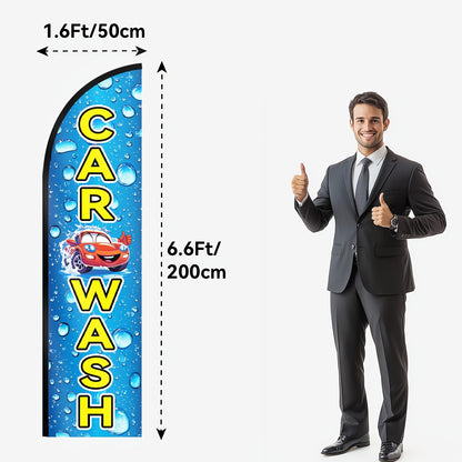 Car Wash Feather Flag with Pole Kit | Double-Sided Polyester Banner, Breeze-Resistant, Outdoor Auto Detail Advertising, Roadside Automotive Service Sign - Brand: WOANIXY