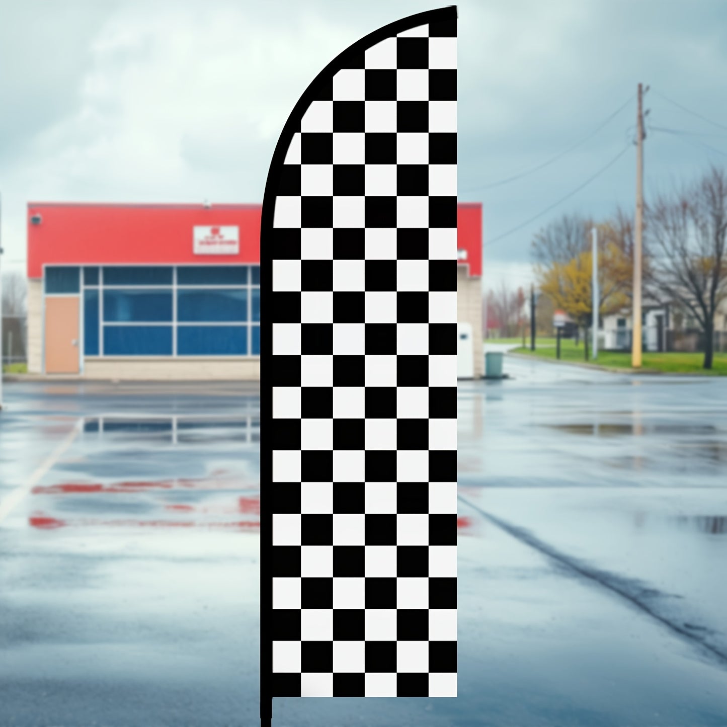 1pc a Black And White Checkered Feather Flag with a Flagpole, Designed for Outdoor Events, Serves As a Racing Banner for End Line Promotions, Car Show Displays, Measuring 72.8 by 50.04 cm, with an Optional Pole