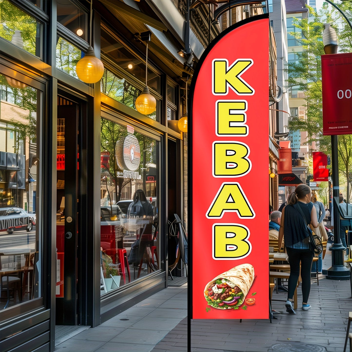 1pc Kebab Skewer Feather Flag, Business Office Store Sign. Kebab Shop Advertising Display Flag, Restaurant Snack Bar Promotion Banner, Fast Food Restaurant Entrance Decoration Feather Flag, Outdoor Indoor Promotion Display Banner
