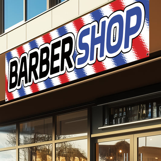 1pc of Barber Shop Advertising Banner, Hair Salon Store Promotional Banner, Outdoor Beauty Shop Signage Flag, 184.91x50.04 cm, Suitable for Opening Promotions, Store Displays, Eye-catching Advertising Banner, Durable Polyester Fabric, Comes with 4