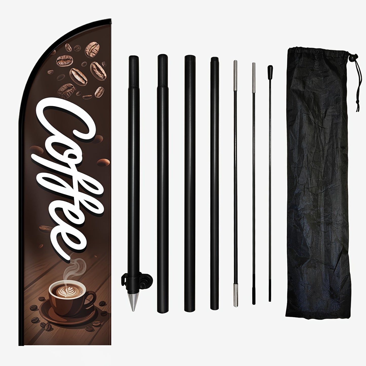 1pc Coffee Feather Flag with Flagpole - Tall Outdoor/ Business Open Sign, Heavy-Duty Polyester Banner Suitable for Café, Shop, Office - Setup with Optional Aluminum Pole Kit, Eye-Catching Coffee Lettering & Feather