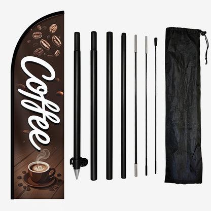 1pc Coffee Feather Flag with Flagpole - Tall Outdoor/ Business Open Sign, Heavy-Duty Polyester Banner Suitable for Café, Shop, Office - Setup with Optional Aluminum Pole Kit, Eye-Catching Coffee Lettering & Feather