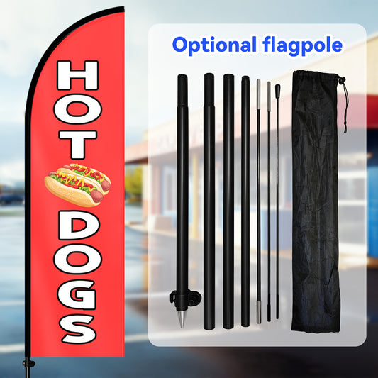 Hot Dog Feather Flag With Pole Kit, Double-Sided Outdoor Swooper Banner, 1.6x6.1Ft Food Truck Advertising Sign, Fast Food Restaurant Promotion Flag