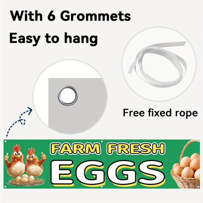 1pc Farm Fresh Egg Banner, Egg Sign, Fresh Egg Flag, Egg Banner for, Outdoor Egg Stand Sign 184.91x50.04 cm, Durable Polyester Fabric, Includes 6 Grommets for Easy Hanging, Suitable for Farms, Markets, Roadside Stalls, Eye-Catching Promotional Fabric