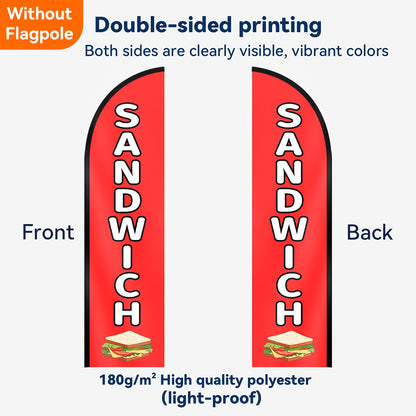 1pc Sandwich Feather Flag | Office Signage Business Advertising Banner | Outdoor Display Sign for Sandwich Shops/Restaurants | Polyester Fabric | Single/Double-Sided Print (Pole Not Included)
