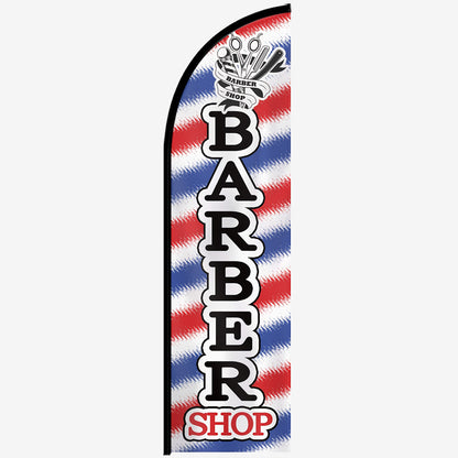 1pc Tall Barber Feather Flag with Flagpole & Optional Aluminum Pole - Heavy-Duty Outdoor/ Haircut Banner Sign, Feather-Shaped Barbershop Signage for Salon Front, Durable Polyester (50x185cm/72.8x19.7in) - Setup)
