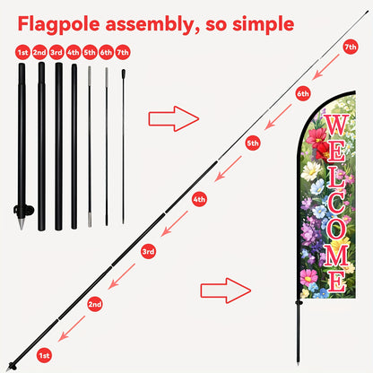 WOANIXY Welcome Feather Flag with Pole, 1.6x6.1ft