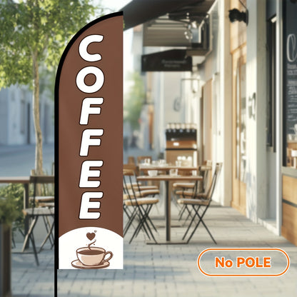1pc of Coffee Shop Feather Flag, Office and Store Advertising Sign, Outdoor Café Promotional Vertical Flag, High-definition Printing, Suitable for Malls, Restaurants, and Street Stalls, Flag Size 50x200cm/72.8x19.7 Inches, Double-sided/single-sided