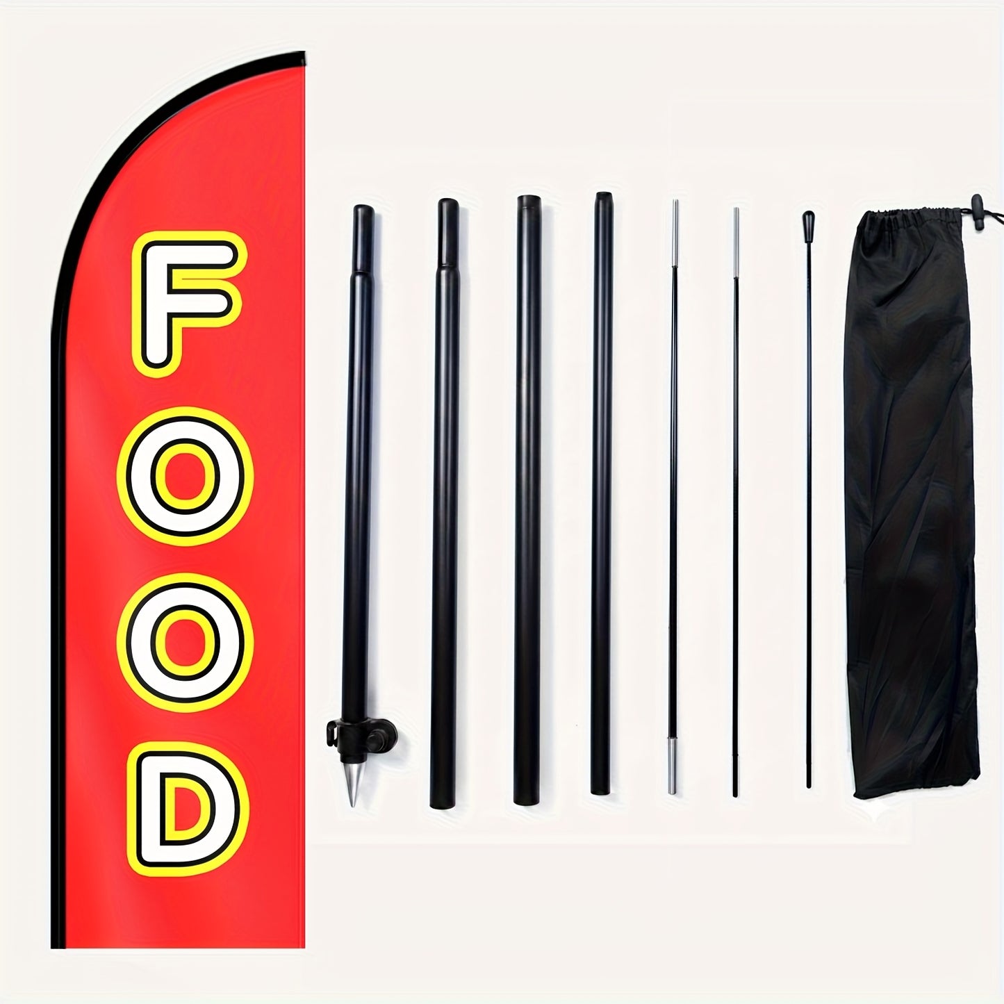 Food Feather Flag with pole kit, Restaurant Advertising Banner, Food Truck Outdoor Sign, Cafe & Diner Promotional Display Flag, Business Marketing Swooper Flag, Aluminum Pole, Durable Polyester Fabric