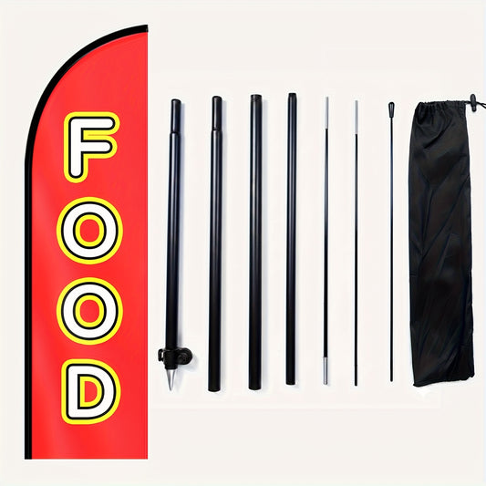 Food Feather Flag with pole kit, Restaurant Advertising Banner, Food Truck Outdoor Sign, Cafe & Diner Promotional Display Flag, Business Marketing Swooper Flag, Aluminum Pole, Durable Polyester Fabric