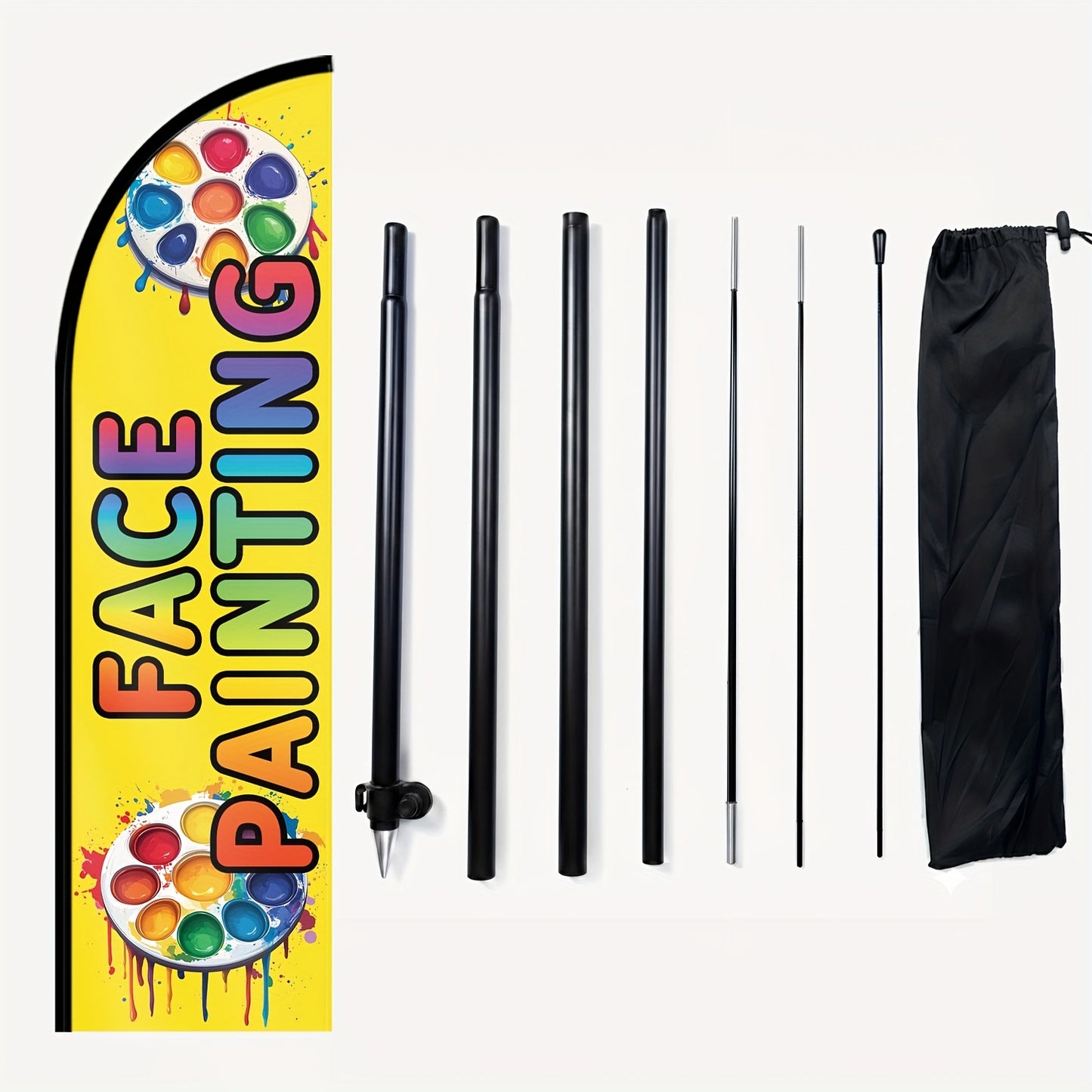 1pc Face Painting Feather Flag, Face Painting Open Sign Banner for Business, Outdoor Advertising Swooper Flag for Party Event Booth Display, Optional Aluminum Pole, Durable Polyester Fabric
