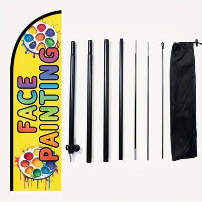 1pc Face Painting Feather Flag, Face Painting Open Sign Banner for Business, Outdoor Advertising Swooper Flag for Party Event Booth Display, Optional Aluminum Pole, Durable Polyester Fabric