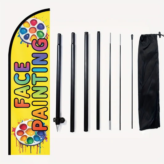 1pc Face Painting Feather Flag, Face Painting Open Sign Banner for Business, Outdoor Advertising Swooper Flag for Party Event Booth Display, Optional Aluminum Pole, Durable Polyester Fabric
