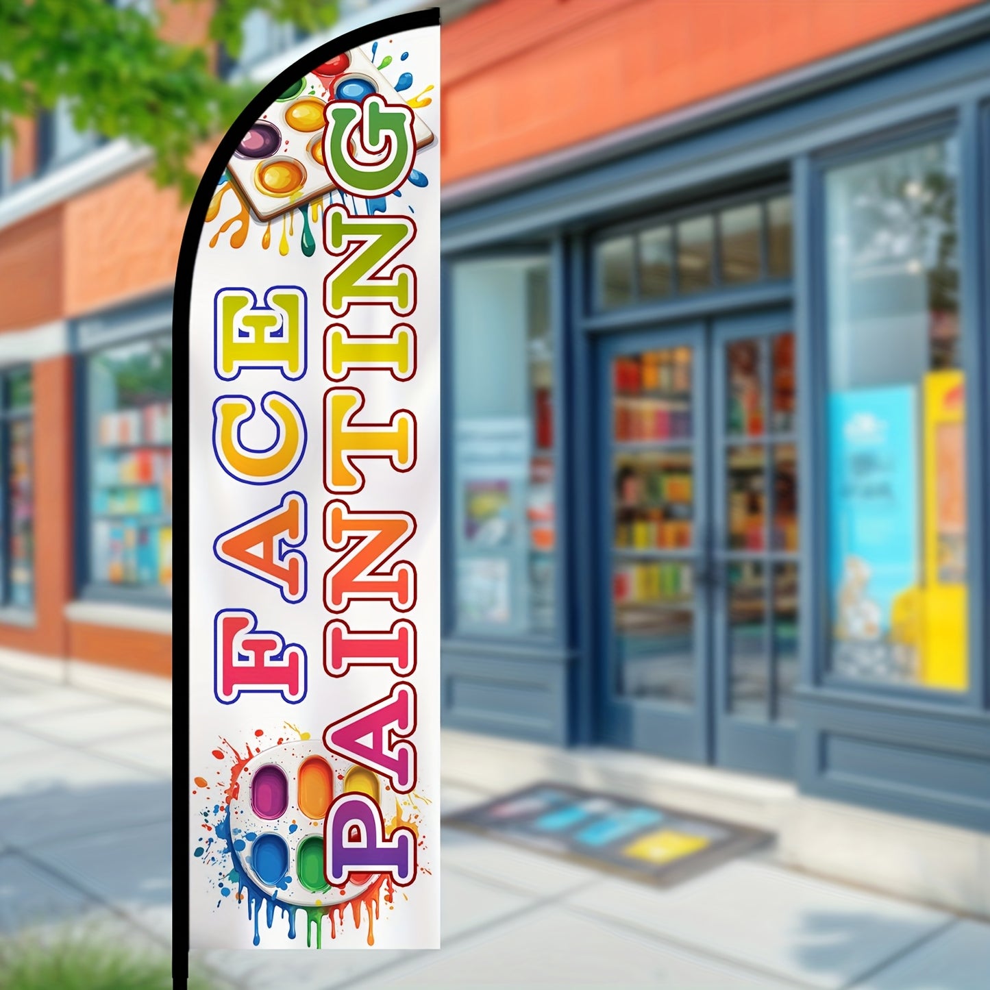 Feather Flag for Face Painting with Pole Kit, Suitable for Outdoor Advertising at Events, Party Decorations, Face Paint Signage, Festival Booth Displays, Available with Aluminum Or Fiberglass Poles, Made from Durable Polyester Fabric