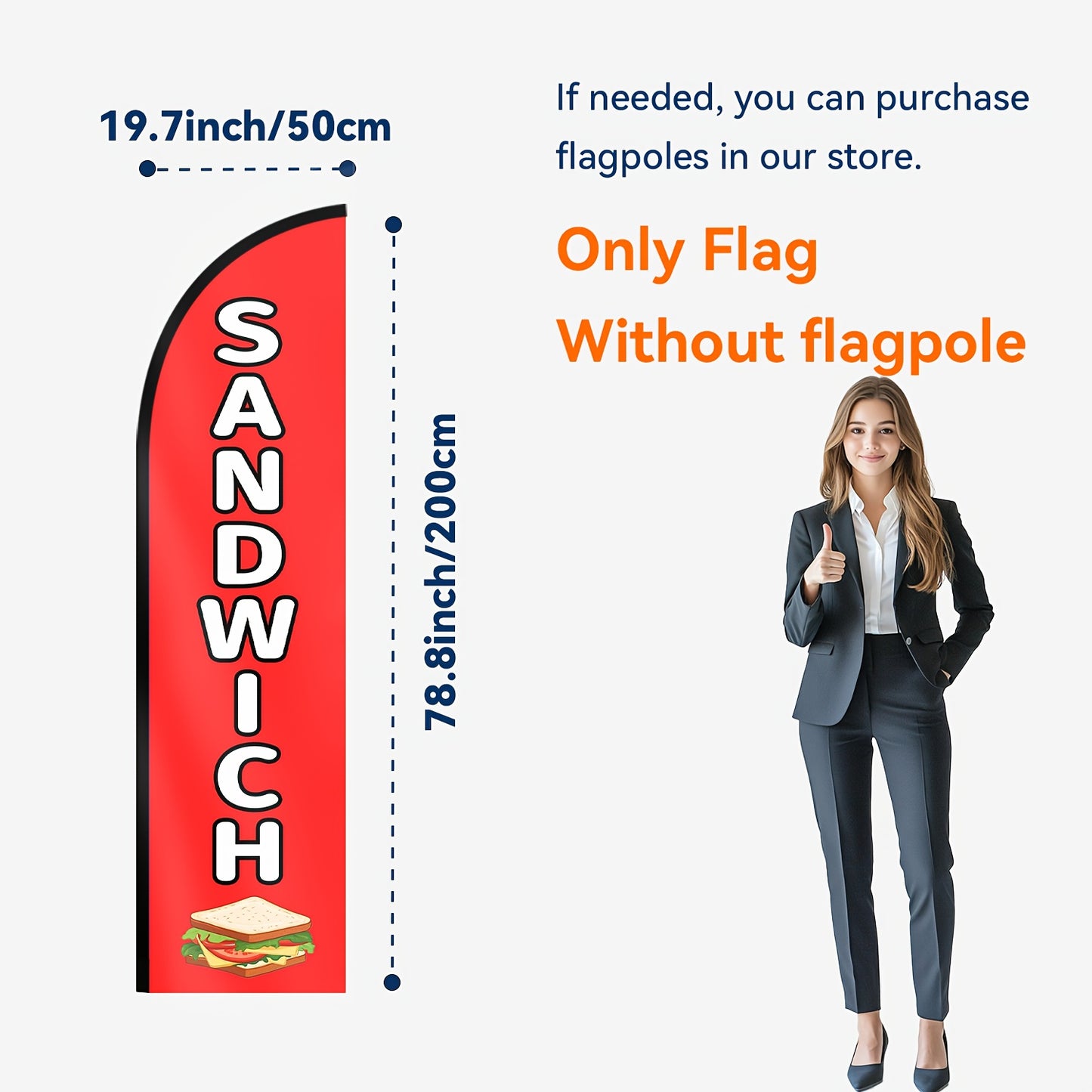 1pc Sandwich Feather Flag | Office Signage Business Advertising Banner | Outdoor Display Sign for Sandwich Shops/Restaurants | Polyester Fabric | Single/Double-Sided Print (Pole Not Included)