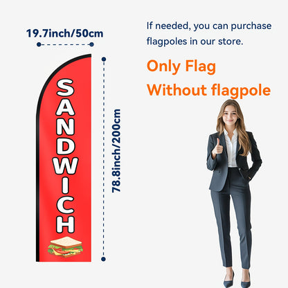 1pc Sandwich Feather Flag | Office Signage Business Advertising Banner | Outdoor Display Sign for Sandwich Shops/Restaurants | Polyester Fabric | Single/Double-Sided Print (Pole Not Included)