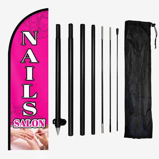 1pc Nail Salon Feather Flag with Optional Aluminum Pole Kit - 50x185cm/72, 8x19, 7in Durable Polyester Open Banner for Shop Front, Eye-Catching Beauty Sign, Nail Salon Decor, Nail Salon Signage, Nail Salon Sign