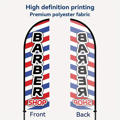 1pc Barber Shop Feather Flag with Flagpole, Outdoor Flag, Barbershop Advertising Banner, Optional Flagpole Kit Or Flag Solely, Flag Size 50X185Cm/72.8X19.7 Inches, Polyester Fabric, High-Definition Print