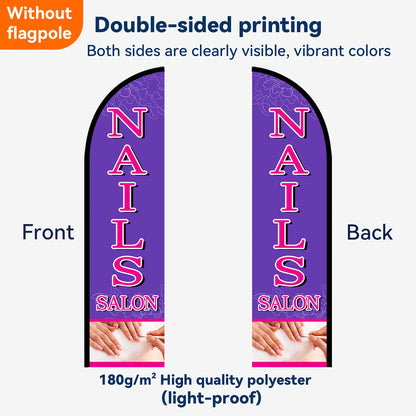 1pc Nail salon feather flag, nail salon signboard, advertising banner decoration, double-sided or single-sided printing, polyester fabric, excluding flagpole
