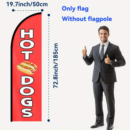 Hot Dog Feather Flag With Pole Kit, Double-Sided Outdoor Swooper Banner, 1.6x6.1Ft Food Truck Advertising Sign, Fast Food Restaurant Promotion Flag