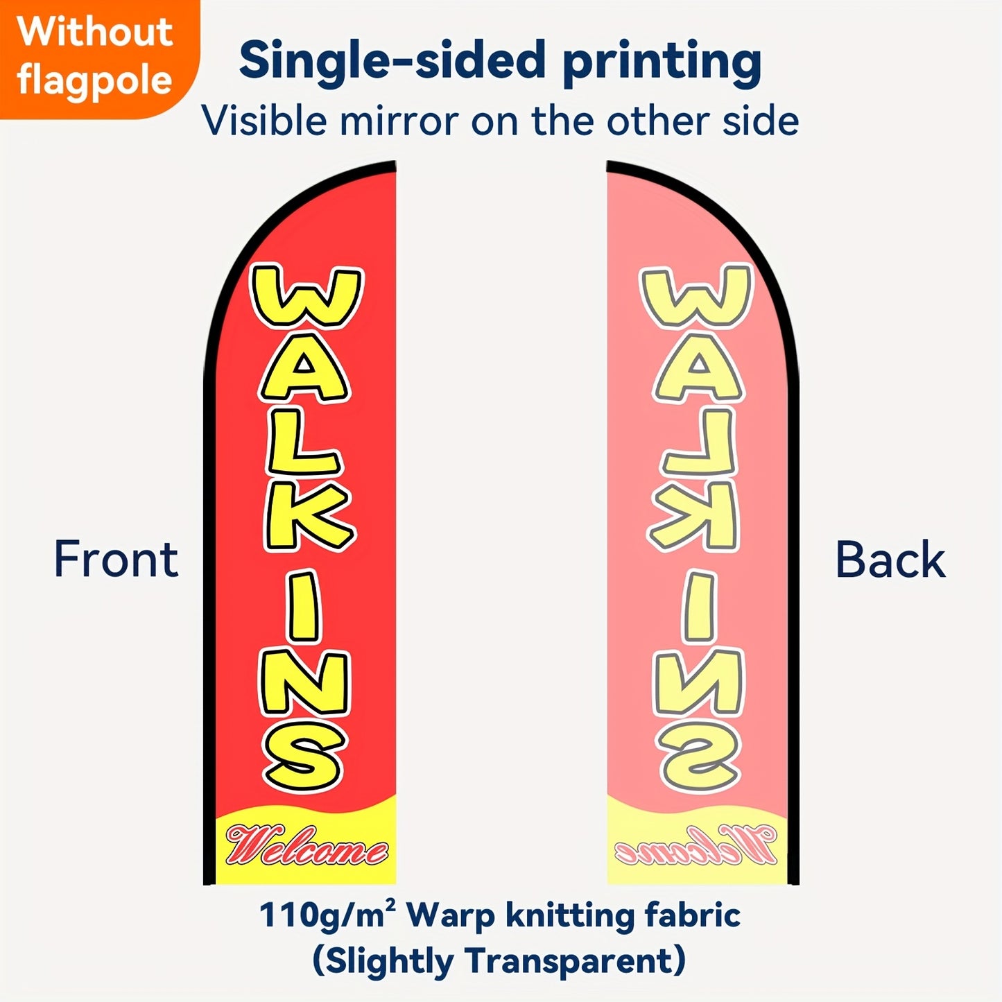 1pc Walk-Ins Welcome Sign - Double-Sided/Single-Sided Portable Feather Flag with Pole Installation for Outdoor Advertising, Store Promotion & Opening Banners - Eye-Catching Business Signage (Flag Only - Pole Not Included) 1pc-PNYE