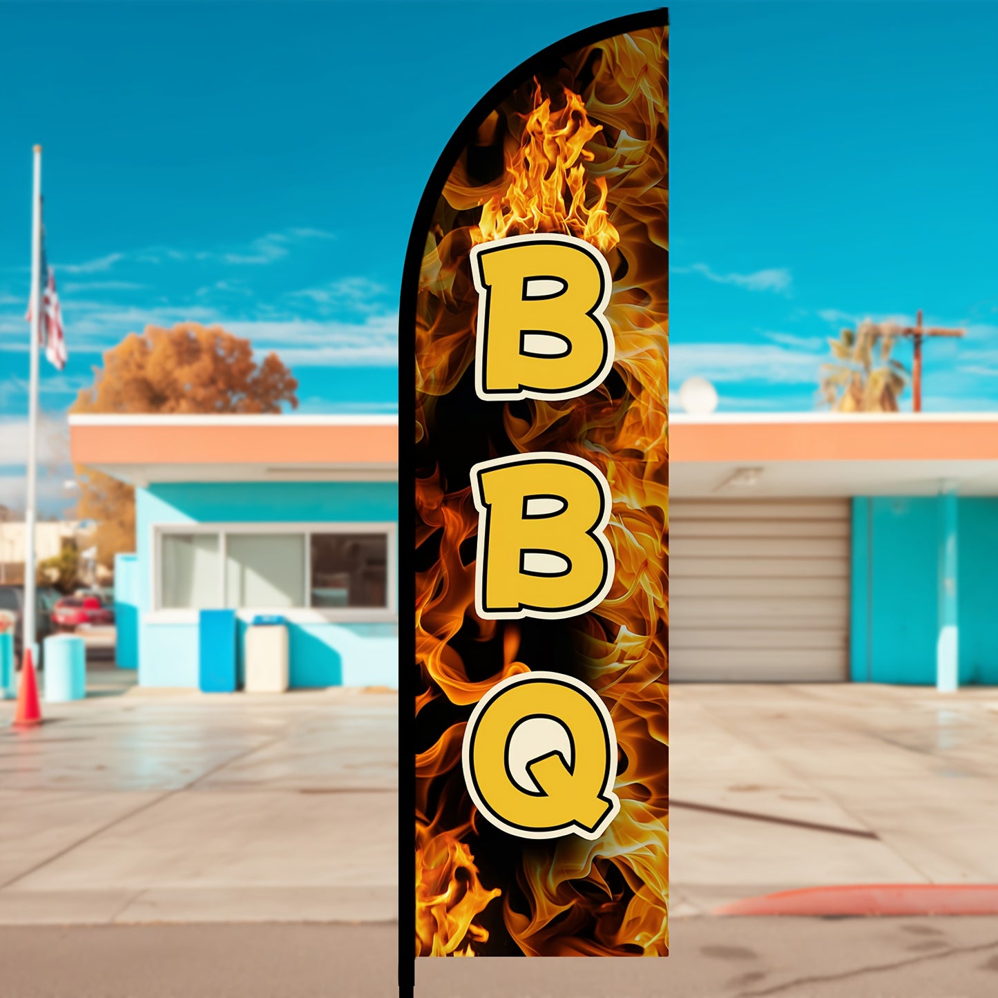 1pc Large Tall BBQ Feather Flag with Flagpole & Optional Aluminum Pole Kit - Heavy-Duty 72.8"x19.7" (50x185cm) Barbecue Banner, Durable Polyester Outdoor/Indoor Advertising Sign for Restaurants, Trucks, Grill Events, Catering - Easy Setup