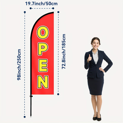 1pc Open Shop Feather Flag with Flagpole, Banner 50x185cm, Premium Polyester Outdoor Sign, Business Store Display, Open Marketing Banner, 72.8x19.7 inches, Weather Resistant