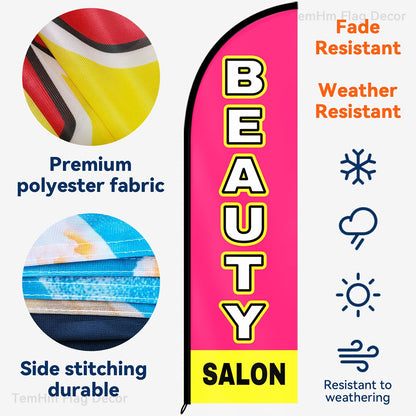 Beauty Salon Feather Flag with Pole Kit - Portable Feather Banner & Salon Open Sign, Heavy-Duty Outdoor Advertising Sign Suitable for Hair Salons, Spas, Barber - Pole & Flag Combo with Durable Polyester Fabric & Aluminum/Fiberglass Poles