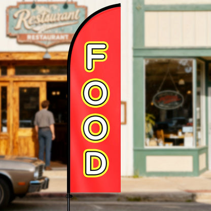 Food Feather Flag with pole kit, Restaurant Advertising Banner, Food Truck Outdoor Sign, Cafe & Diner Promotional Display Flag, Business Marketing Swooper Flag, Aluminum Pole, Durable Polyester Fabric