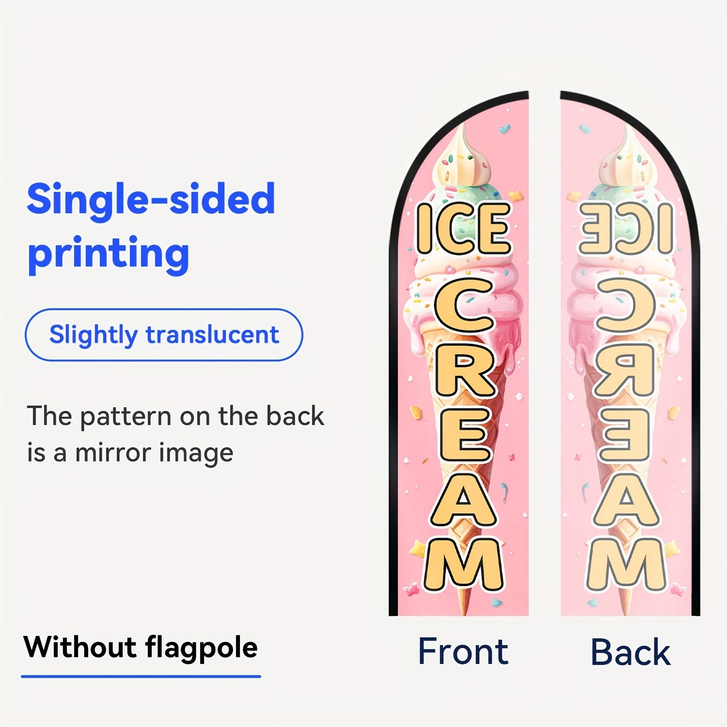 1pc Ice Cream Feather Flag, Outdoor Flags, Store Signboard Banner, Suitable for Commercial Advertising Promotions, 48.77x201.17cm, Polyester Fabric, Double or Single sided Printing, fade resistant, Weather resistant. Flag only (excluding flagpole)