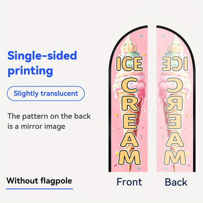 1pc Ice Cream Feather Flag, Outdoor Flags, Store Signboard Banner, Suitable for Commercial Advertising Promotions, 48.77x201.17cm, Polyester Fabric, Double or Single sided Printing, fade resistant, Weather resistant. Flag only (excluding flagpole)