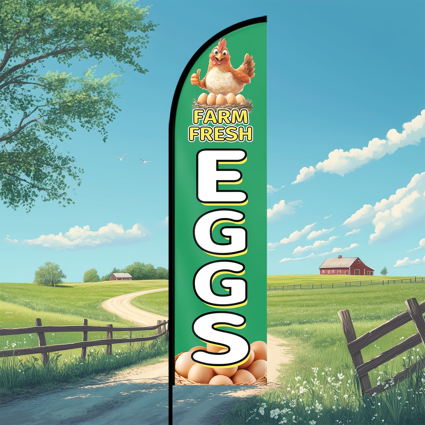A Feather Flag for Fresh Farm Eggs, a Sign for Fresh Farm Eggs, an Advertising Banner Decoration for Fresh Farm Eggs, Printed on Both Sides Or One Side, Measuring 50X200Cm, Wind-Resistant And Weatherproof, Made of Durable Polyester Fabric