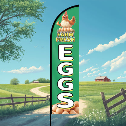 A Feather Flag for Fresh Farm Eggs, a Sign for Fresh Farm Eggs, an Advertising Banner Decoration for Fresh Farm Eggs, Printed on Both Sides Or One Side, Measuring 50X200Cm, Wind-Resistant And Weatherproof, Made of Durable Polyester Fabric