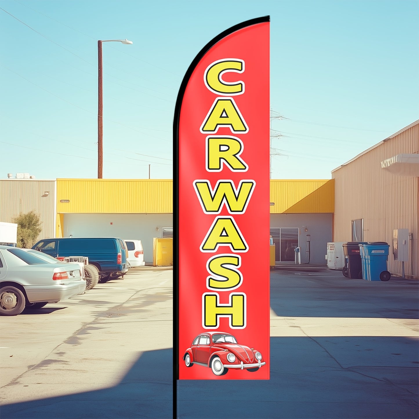 1pc Carwash Shop Flag, Carwash Shop Sign, Carwash Feather Flag, Shop Outdoor Flags, for Promotions, Events, Polyester Fabric, Double-Sided Or Single-Sided Printing, Only Flag, Excluding Flagpole