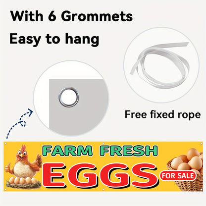 1pc Farm Fresh Egg Banner, Egg Sign, Fresh Egg Flag, Egg Banner for, Outdoor Egg Stand Sign 184.91x50.04 cm, Durable Polyester Fabric, Includes 6 Grommets for Easy Hanging, Suitable for Farms, Markets, Roadside Stalls, Eye-Catching Promotional Fabric