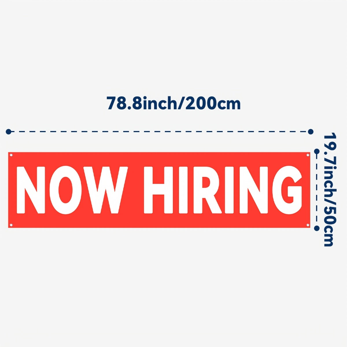 A 'NOW HIRING' Banner, Suitable for Outdoor Use, Shop Signage, And Promotional Displays, Ideal for Commercial Advertising Events. Made of Polyester Fabric, It Comes with Four Grommets for Easy Hanging.