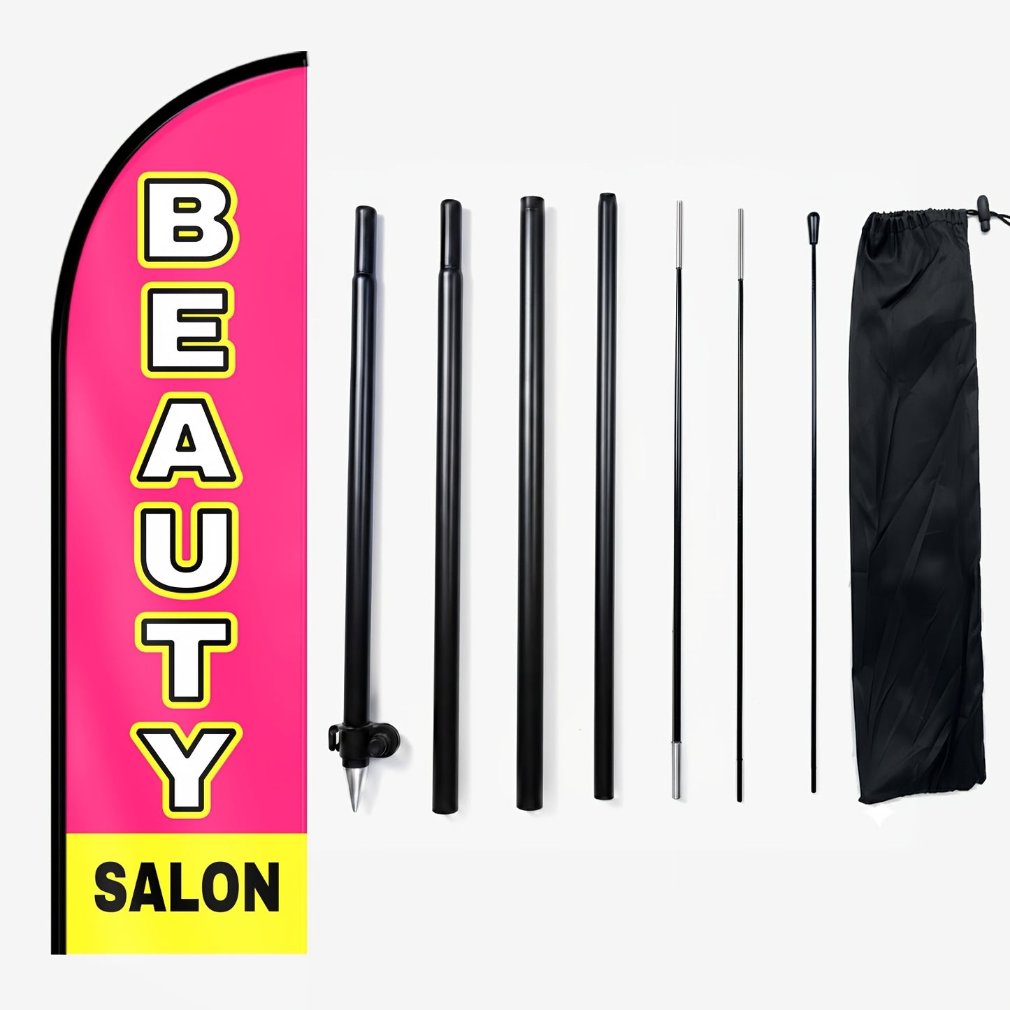 Beauty Salon Feather Flag with Pole Kit - Portable Feather Banner & Salon Open Sign, Heavy-Duty Outdoor Advertising Sign Suitable for Hair Salons, Spas, Barber - Pole & Flag Combo with Durable Polyester Fabric & Aluminum/Fiberglass Poles